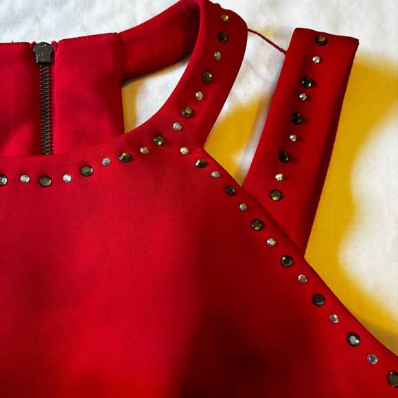 Calvin Klein Sz 8 Red Sleeveless Embellished Scuba Sheath Party Dress - Picture 8 of 11